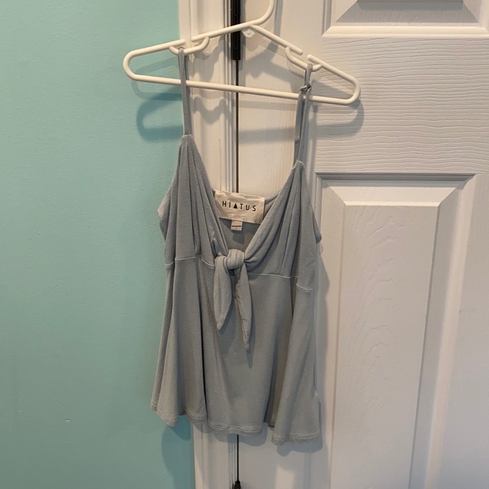 Hiatus light blue tie front tank top
